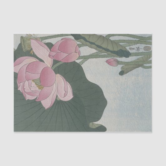 Papier Mousseline Fleurs de Lotus en fleurs par Ohara Koson (Recto)