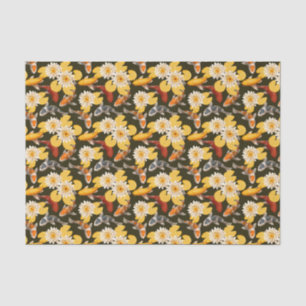 Papier Mousseline Fleurs De Lotus Jaunes Avec Poisson Loi