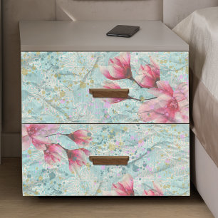 Papier Mousseline Fleurs De Magnolia Sur Découpage Vintage Écrasé
