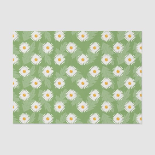 Papier Mousseline Fleurs de marguerite en fleurs Motif sur vert (Recto)