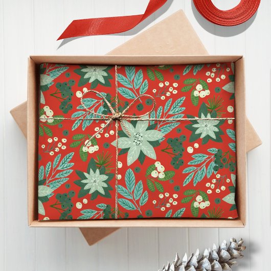 Papier Mousseline Fleurs de Noël Rouge Fête de Noël