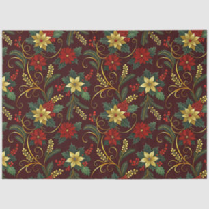Papier Mousseline Fleurs de Noël Rouge Or Vert Decoupage