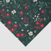 Papier Mousseline Fleurs de Noël vertes rouges et blanches (Détail)