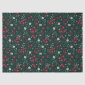 Papier Mousseline Fleurs de Noël vertes rouges et blanches (Recto)