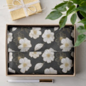 Papier Mousseline Fleurs de Or Blanc sur Fond Noir (Cadeau)