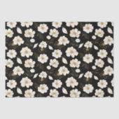 Papier Mousseline Fleurs de Or Blanc sur Fond Noir (Recto)