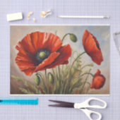 Papier Mousseline Fleurs de pavot rouge (Artisanat)