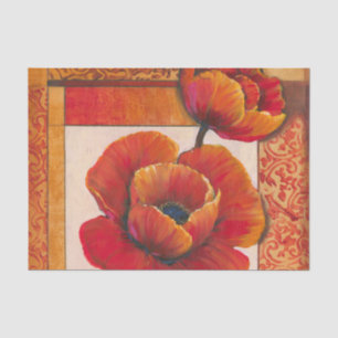 Papier Mousseline Fleurs de pavot sur Tan et Arrière - plan orange