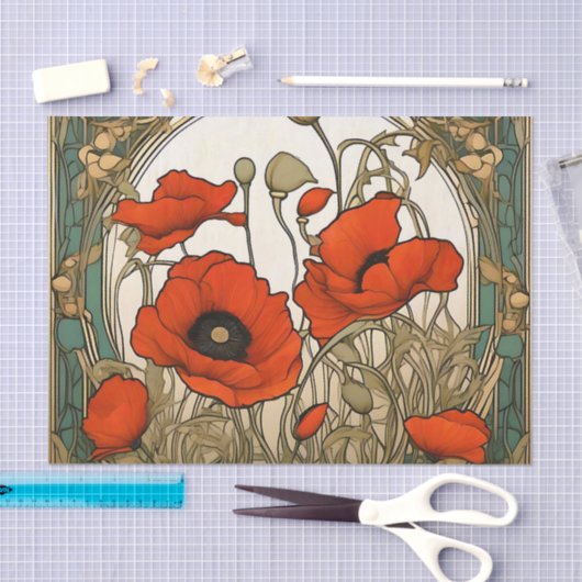 Papier Mousseline Fleurs de pavots Art Nouveau (Artisanat)