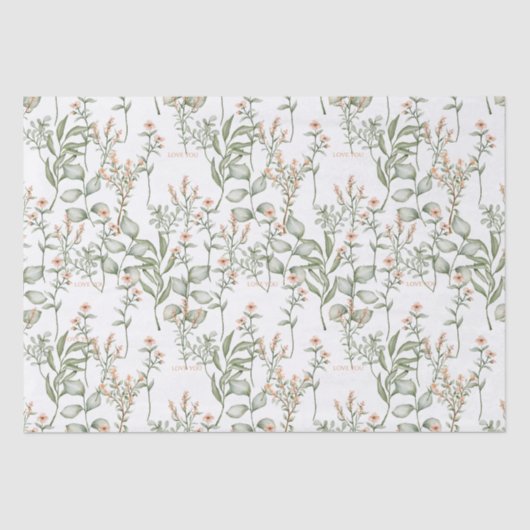 Papier Mousseline Fleurs de pêche et vert doux papier de tissus (Recto)