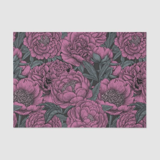 Papier Mousseline Fleurs de pivoines violettes (Recto)