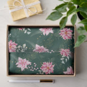 Papier Mousseline Fleurs de Poinsététie rose sur Vert foncé (Cadeau)