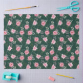 Papier Mousseline Fleurs de Poinsététie rose sur Vert foncé (Artisanat)