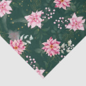 Papier Mousseline Fleurs de Poinsététie rose sur Vert foncé (Détail)