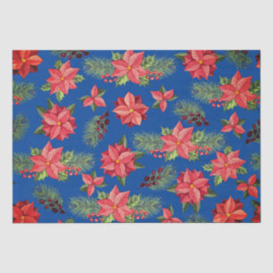 Papier Mousseline Fleurs De Poinsététie Rouge Et Baies Selles
