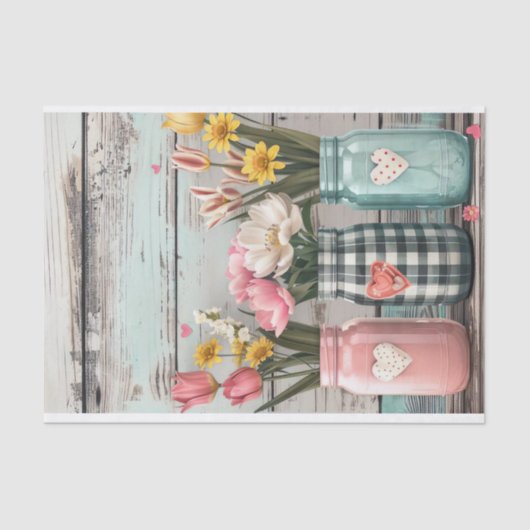 Papier Mousseline Fleurs de printemps dans les jarres de Mason Décou (Recto)