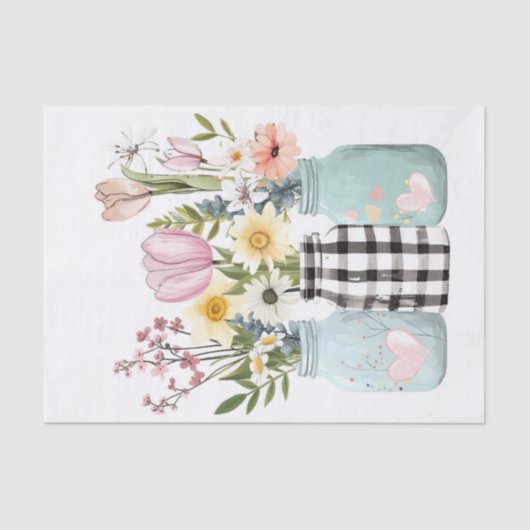 Papier Mousseline Fleurs de printemps dans les jarres de Mason Décou (Recto)