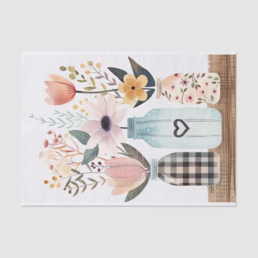 Papier Mousseline Fleurs de printemps dans les jarres de Mason Décou (Recto)