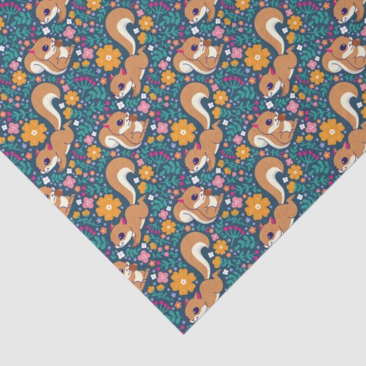 Papier Mousseline Fleurs de printemps et écureuils (Détail)