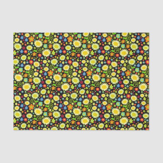 Papier Mousseline Fleurs de printemps - Noir (Recto)