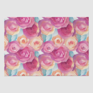 Papier Mousseline Fleurs de printemps roses peintes vibrantes à l'aq