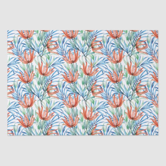 Papier Mousseline Fleurs de Protea et palmier feuille motif tropical (Recto)