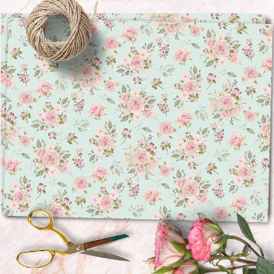 Papier Mousseline Fleurs de rose rose aquarelle motif floral
