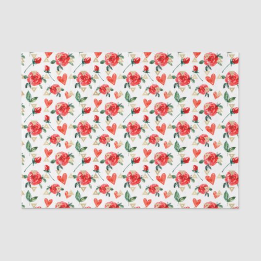 Papier Mousseline Fleurs de rose rouge (Design 23 série rouge) (Recto)