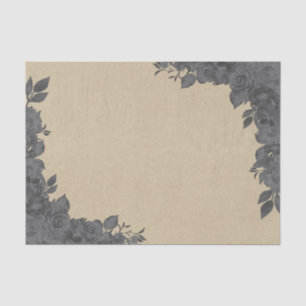 Papier Mousseline Fleurs de roses noires foncées vintage et kraft ru