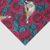 Papier Mousseline Fleurs de roses rouges et oiseaux d'or (Détail)