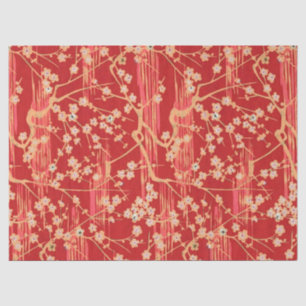 Papier Mousseline FLEURS DE SAKURA ROUGE Modèle floral japonais anti