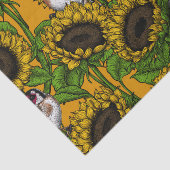 Papier Mousseline Fleurs de soleil et ailerons d'or sur orange (Détail)