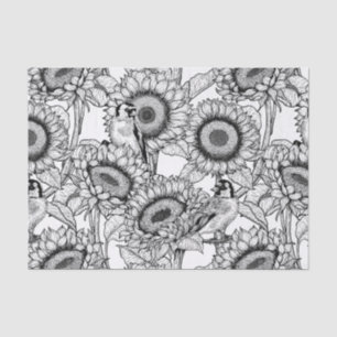Papier Mousseline Fleurs de soleil et ailerons en noir et blanc