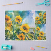 Papier Mousseline Fleurs de soleil fin été (Artisanat)