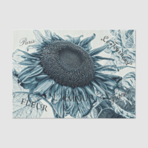 Papier Mousseline Fleurs de soleil géantes Art Vintage Turquoise Eph
