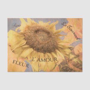 Papier Mousseline Fleurs de soleil géantes Pays Gris Jaune Script