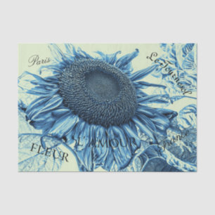 Papier Mousseline Fleurs de soleil géantes Vintage Art bleu vert Scr