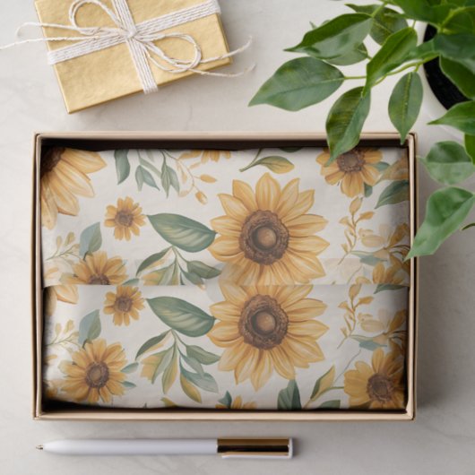 Papier Mousseline Fleurs de soleil jaunes (Cadeau)