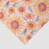 Papier Mousseline Fleurs de soleil jaunes Aquarelle rose pâle (Détail)