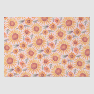 Papier Mousseline Fleurs de soleil jaunes Aquarelle rose pâle