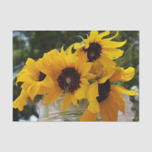 Papier Mousseline Fleurs de soleil jaunes fraîches dans un bocal