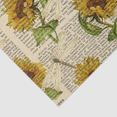 Papier Mousseline Fleurs de soleil libellules vieux journal style pa (Détail)