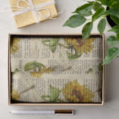 Papier Mousseline Fleurs de soleil libellules vieux journal style pa (Cadeau)