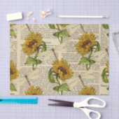 Papier Mousseline Fleurs de soleil libellules vieux journal style pa (Artisanat)