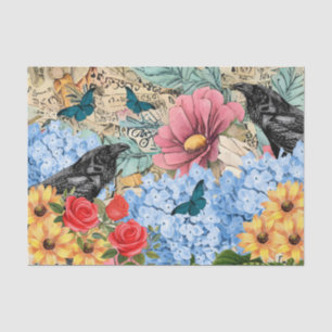 Papier Mousseline Fleurs de soleil Roses rouges Hydrangée bleue & Ra