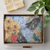 Papier Mousseline Fleurs de soleil Roses rouges Hydrangée bleue & Ra (Cadeau)