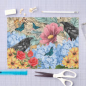 Papier Mousseline Fleurs de soleil Roses rouges Hydrangée bleue & Ra (Artisanat)