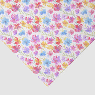 Papier Mousseline Fleurs de style aquarelle abstrait rose bleu jaune