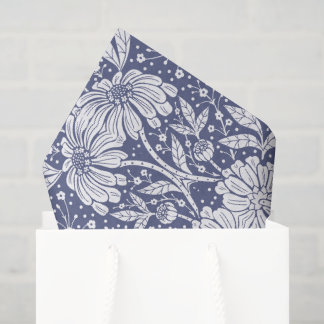 Papier Mousseline Fleurs de style William Morris bleu marine