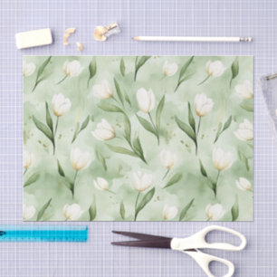 Papier Mousseline Fleurs de tulipes blanches vertes pour Baby Shower